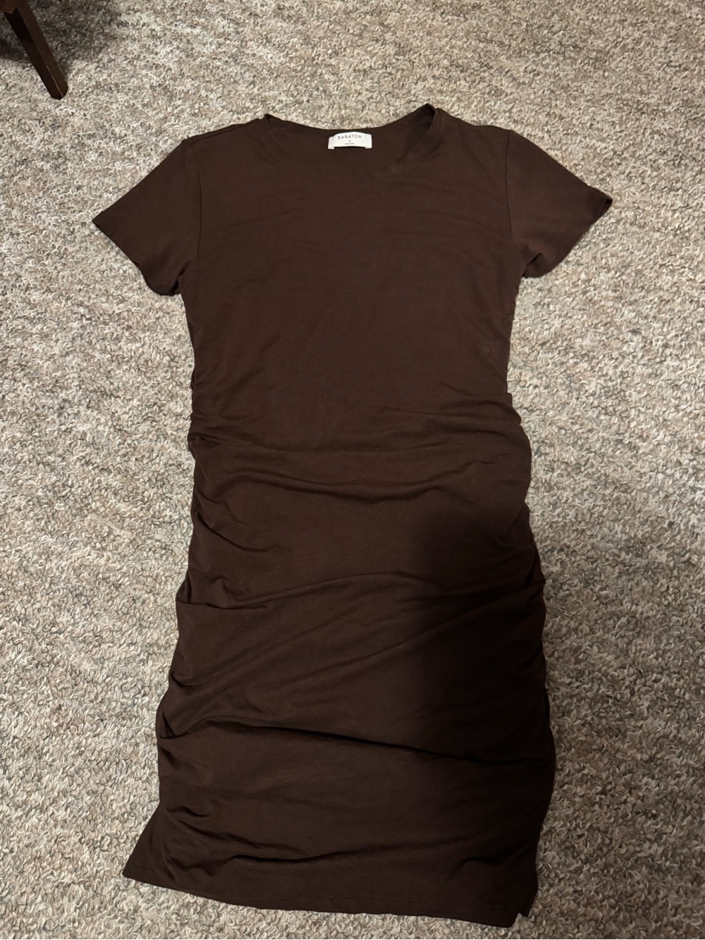 Babaton from Aritzia Brown Short-Sleeve Ruched Mini Dress size Medium